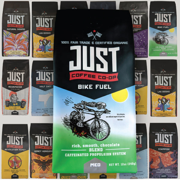bike fuel coffee bag in front of multiple bags 